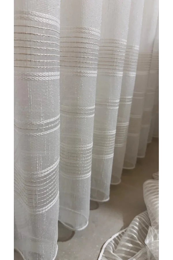 NİVEMESHOME MEVRA ALTIN ÇİZGİLİ 1/3 SIK PİLELİ TÜL PERDE APM