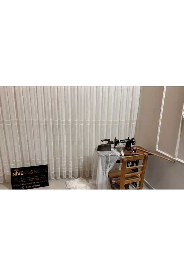 NİVEMESHOME MEVRA ALTIN ÇİZGİLİ 1/3 SIK PİLELİ TÜL PERDE APM