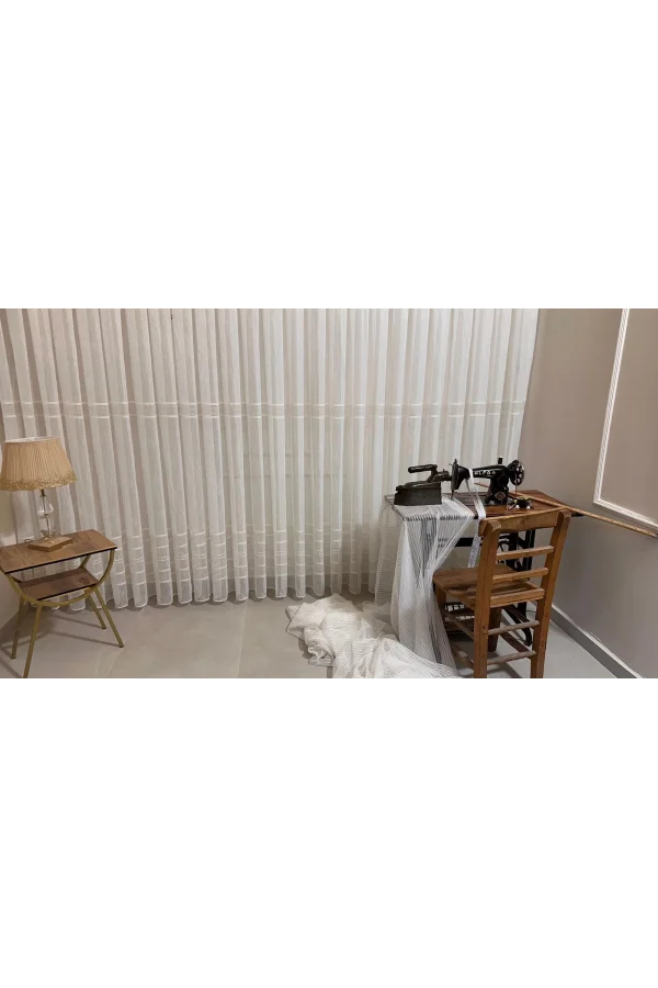 NİVEMESHOME MEVRA ALTIN ÇİZGİLİ 1/3 SIK PİLELİ TÜL PERDE APM