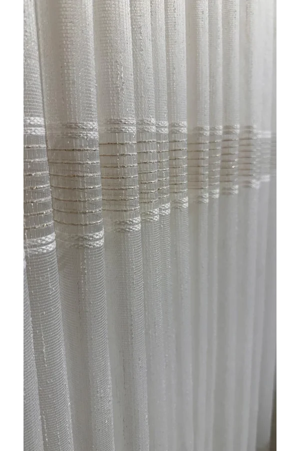 NİVEMESHOME MEVRA ALTIN ÇİZGİLİ 1/3 SIK PİLELİ TÜL PERDE APM