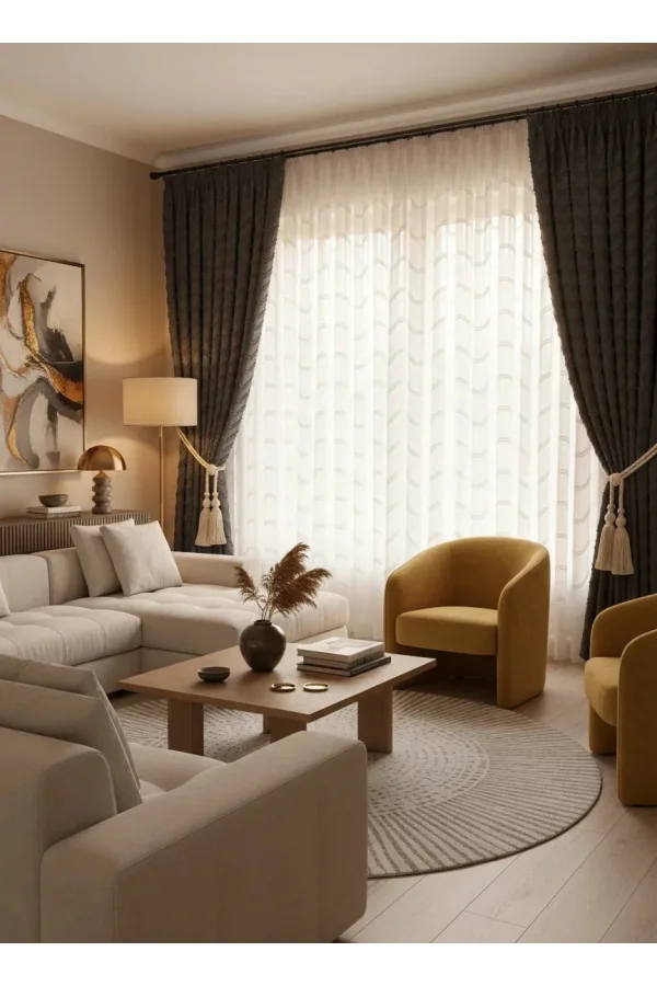 NİVEMESHOME MAGIC 1-0060 FULL PATTERN ECRU 1/3 LAYERED TULLE CURTAIN