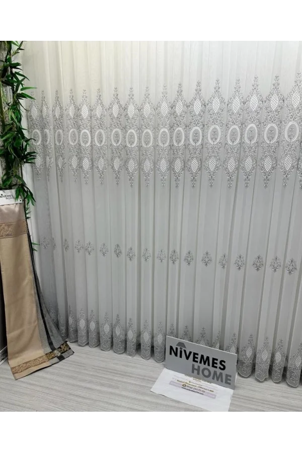 NİVEMESHOME MILANO 4014 SILBER DETAILLIERTES 1/3 DICHT GEFALTERTES VOILE-VORHANG APM