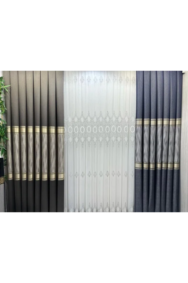 NİVEMESHOME MILANO 4014 SILBER DETAILLIERTES 1/3 DICHT GEFALTERTES VOILE-VORHANG APM