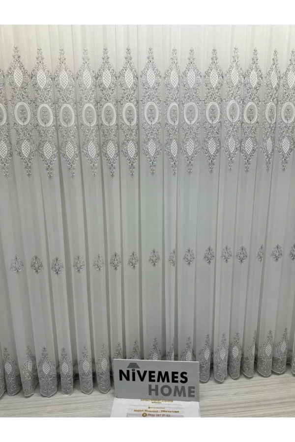 NİVEMESHOME MILANO 4014 SILBER DETAILLIERTES 1/3 DICHT GEFALTERTES VOILE-VORHANG APM
