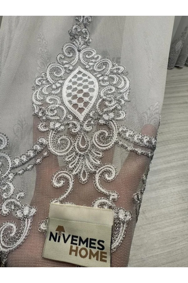 NİVEMESHOME MILANO 4014 SILBER DETAILLIERTES 1/3 DICHT GEFALTERTES VOILE-VORHANG APM