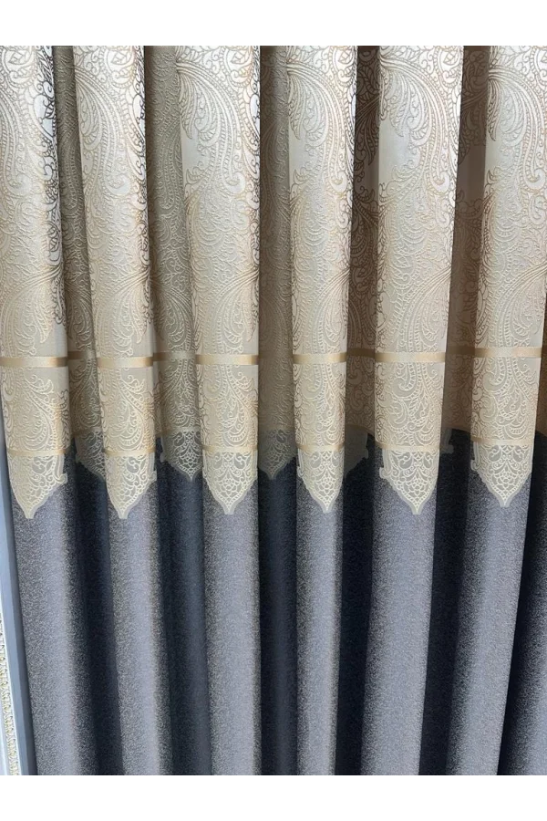 NİVEMESHOME MİLAS 671539 DARK GRAY-CREAM 1/3 DENSELY PLEATED CURTAIN APM