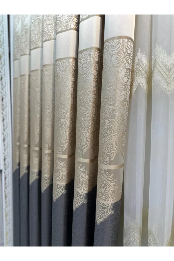 NİVEMESHOME MİLAS 671539 DARK GRAY-CREAM 1/3 DENSELY PLEATED CURTAIN APM
