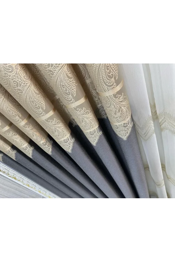 NİVEMESHOME MİLAS 671539 DARK GRAY-CREAM 1/3 DENSELY PLEATED CURTAIN APM