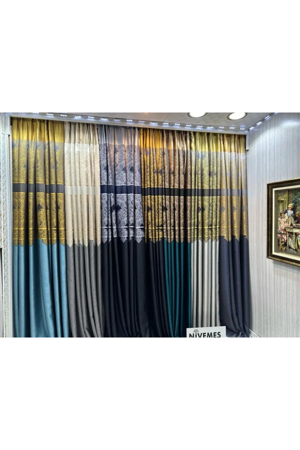NİVEMESHOME MİLAS 671539 DARK GRAY-CREAM 1/3 DENSELY PLEATED CURTAIN APM
