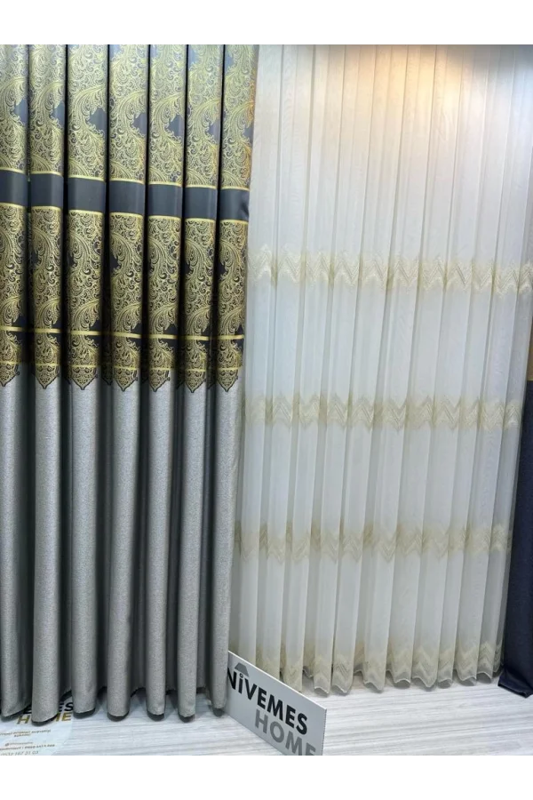 NİVEMESHOME MİLAS СЕРО-ЗОЛОТОЙ 671539 1/3 ПЛОТНЫЙ СКАЛЬЧНЫЙ ТЮЛЬ APM