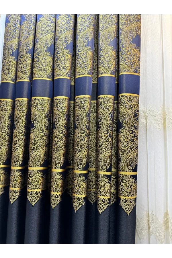 NİVEMESHOME MİLAS LACIVERT-GOLD 671539 1/3 DENSE PLEATED BACKGROUND CURTAIN APM