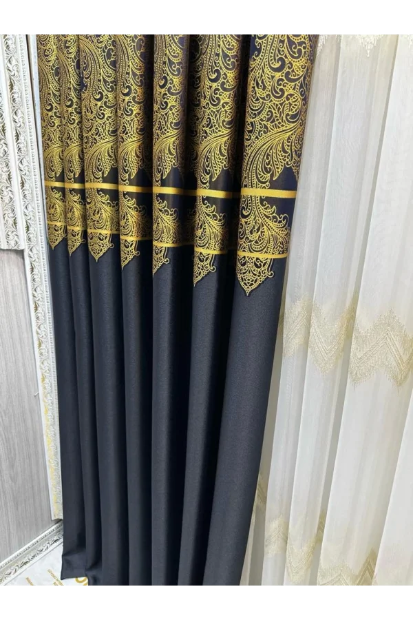 NİVEMESHOME MİLAS LACIVERT-GOLD 671539 1/3 DENSE PLEATED BACKGROUND CURTAIN APM
