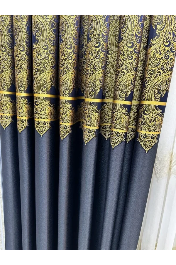 NİVEMESHOME MİLAS LACIVERT-GOLD 671539 1/3 DENSE PLEATED BACKGROUND CURTAIN APM