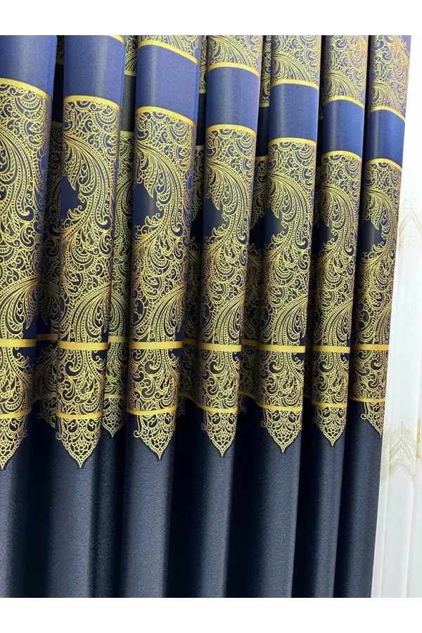 NİVEMESHOME MİLAS LACIVERT-GOLD 671539 1/3 DENSE PLEATED BACKGROUND CURTAIN APM
