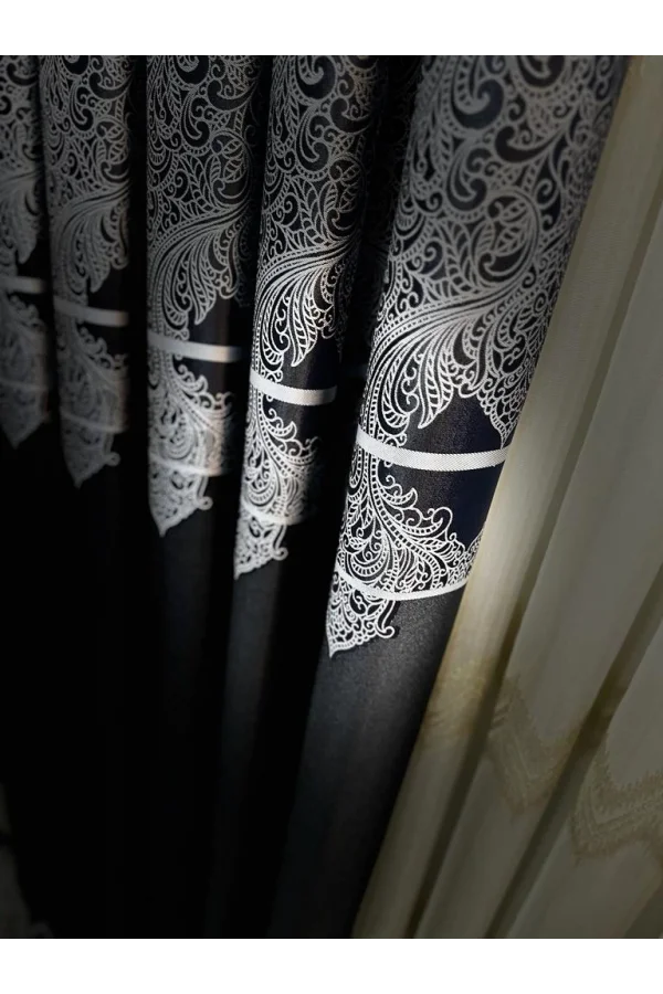 NİVEMESHOME MİLAS SİYAH 671539 1/3 SIK PİLELİ FON PERDE APM