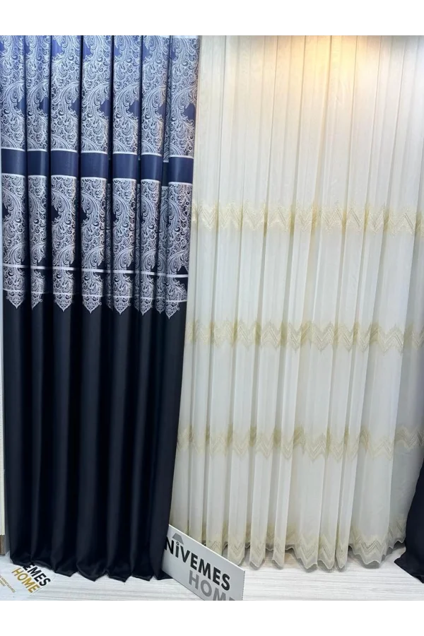NİVEMESHOME MİLAS SİYAH 671539 1/3 SIK PİLELİ FON PERDE APM
