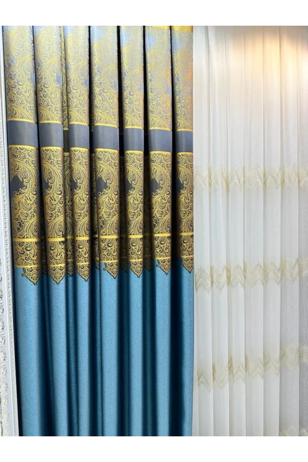 NİVEMESHOME MİLAS TURQUESA-ORO 671539 1/3 CORTINA DE FONDO PLISADA APM