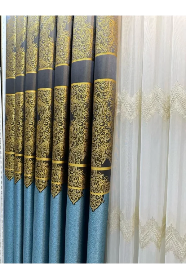 NİVEMESHOME MİLAS TURQUESA-ORO 671539 1/3 CORTINA DE FONDO PLISADA APM