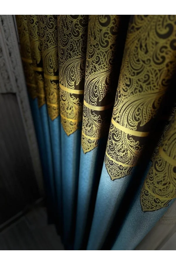 NİVEMESHOME MİLAS TURQUESA-ORO 671539 1/3 CORTINA DE FONDO PLISADA APM