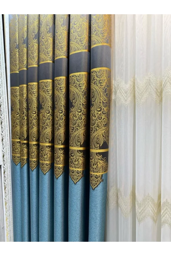 NİVEMESHOME MİLAS TURQUESA-ORO 671539 1/3 CORTINA DE FONDO PLISADA APM