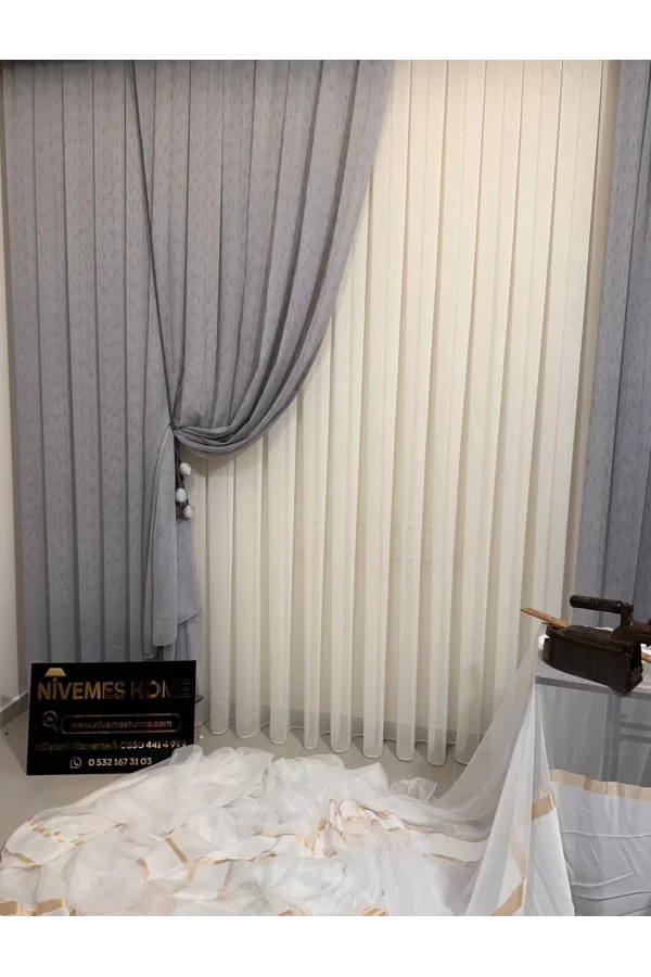 NİVEMESHOME MIZRAKLI FIR0914 AR03102 V-105 GRİ 1/2,5 SIK PİLELİ TÜL PERDE APM