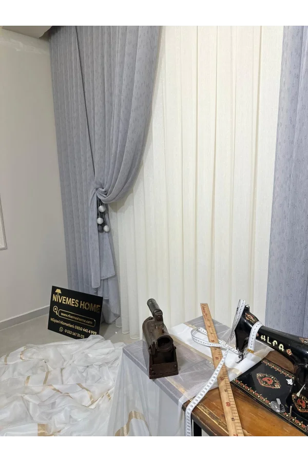 NİVEMESHOME MIZRAKLI FIR0914 AR03102 V-105 GRİ 1/3 SIK PİLELİ TÜL PERDE APM