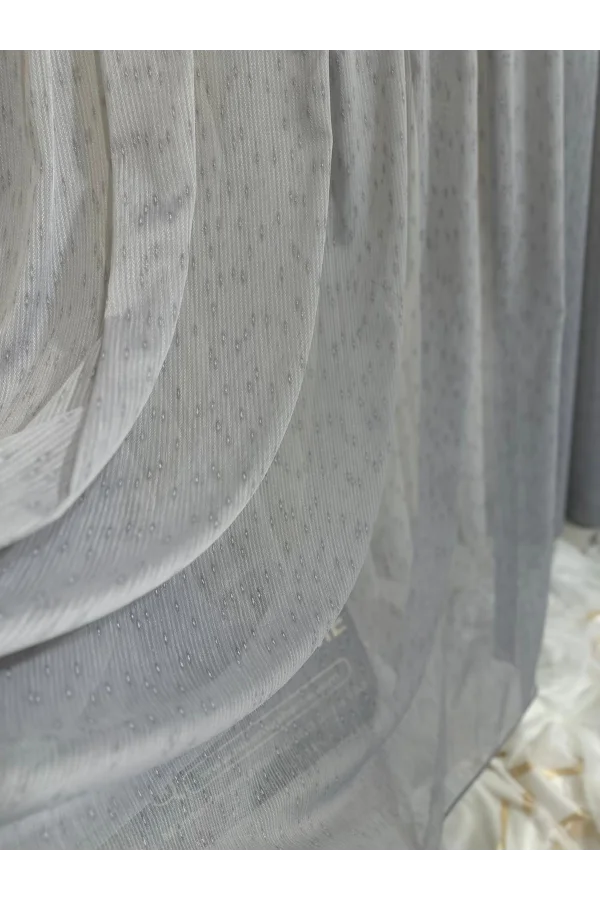 NİVEMESHOME MIZRAKLI FIR0914 AR03102 V-105 GRİ 1/3 SIK PİLELİ TÜL PERDE APM