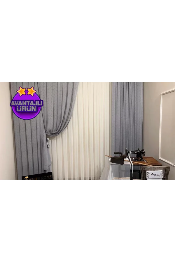 NİVEMESHOME MIZRAKLI FIR0914 AR03102 V-105 GRİ 1/3 SIK PİLELİ TÜL PERDE APM