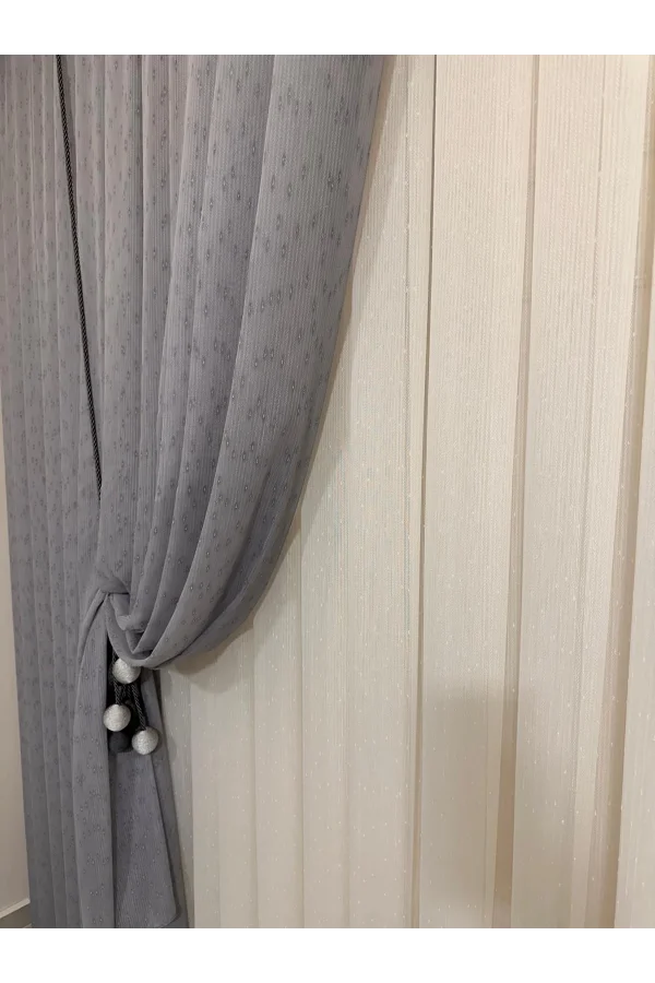 NİVEMESHOME MIZRAKLI FIR0914 AR03102 V-105 GRİ 1/3 SIK PİLELİ TÜL PERDE APM