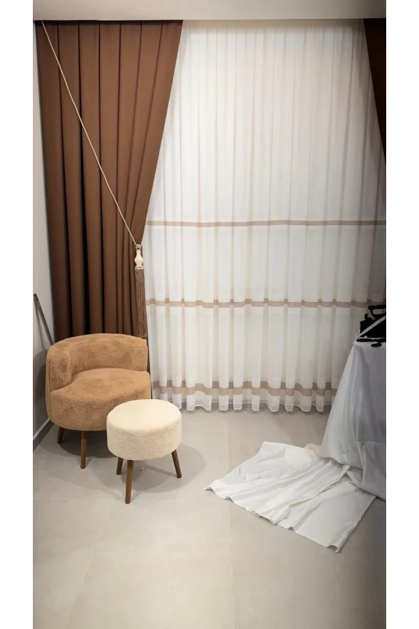 NİVEMESHOME MODERN KAFFEEVERLAUF 1/3 DICKFALTEX TÜLLVORHANG APM