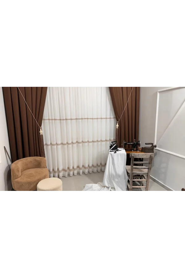 NİVEMESHOME MODERN KAFFEEVERLAUF 1/3 DICKFALTEX TÜLLVORHANG APM