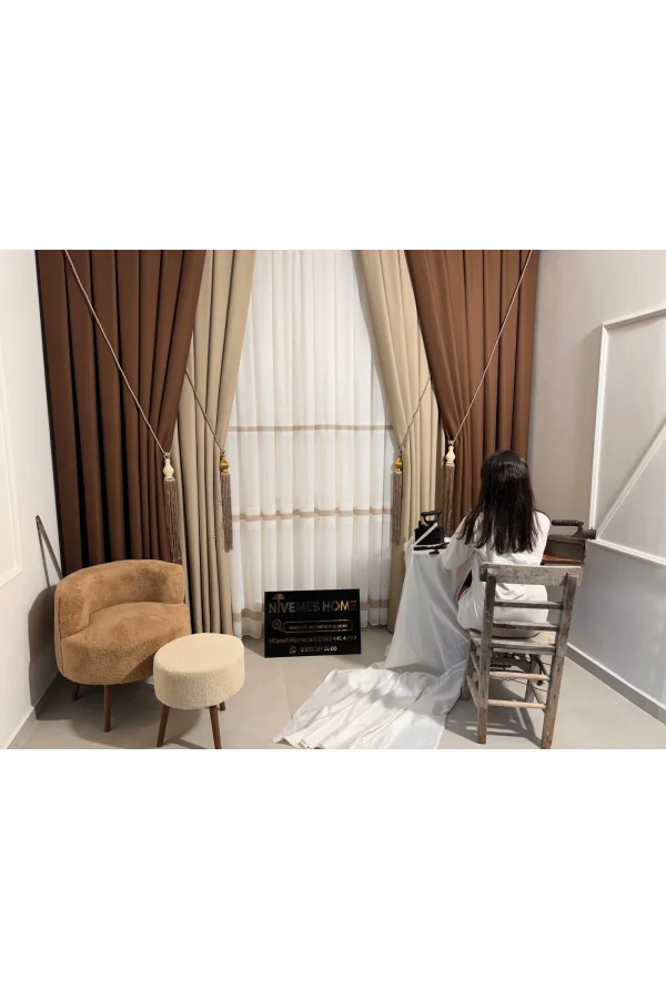 NİVEMESHOME MODERN KAFFEEVERLAUF 1/3 DICKFALTEX TÜLLVORHANG APM