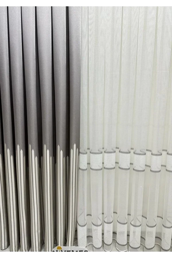 NİVEMESHOME MODERN ZIRH GÖRÜNÜMLÜ ECRÚ 1/3 PLISADA CORTINA DE TUL APM