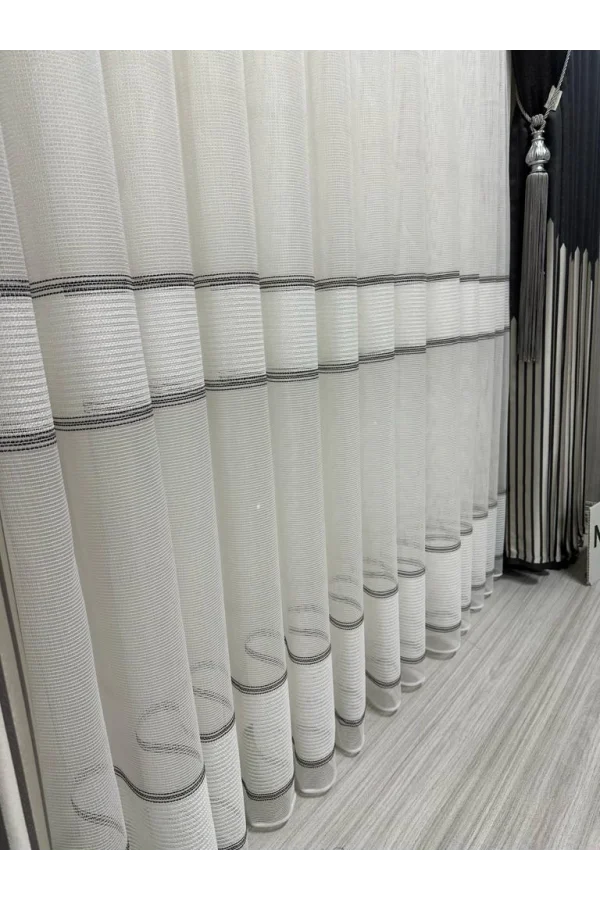 NİVEMESHOME MODERN ZIRH GÖRÜNÜMLÜ ECRÚ 1/3 PLISADA CORTINA DE TUL APM