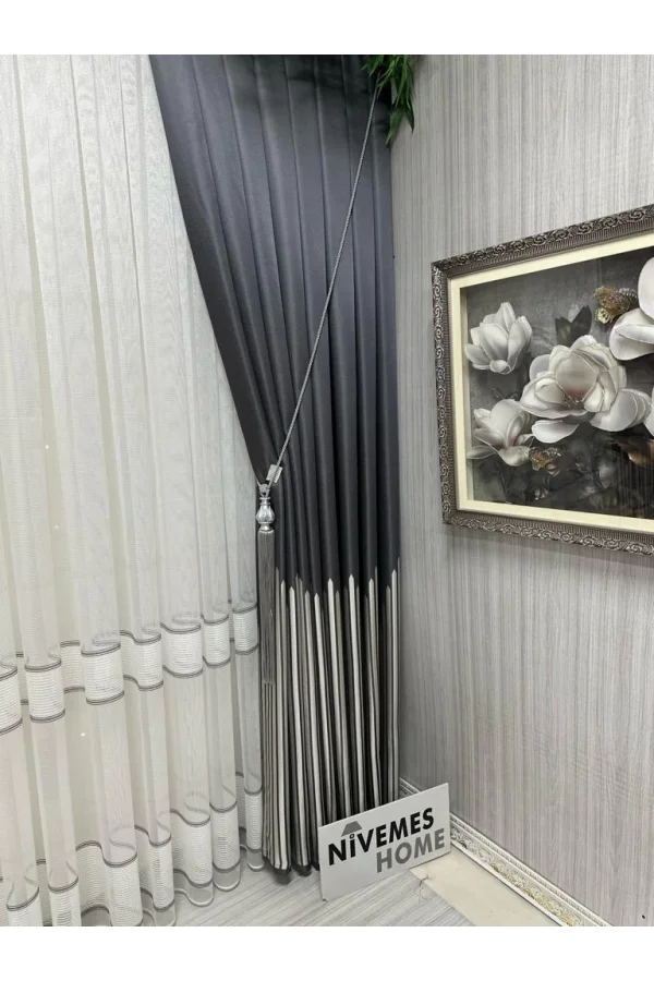 NİVEMESHOME MODERN ZIRH GÖRÜNÜMLÜ ECRÚ 1/3 PLISADA CORTINA DE TUL APM