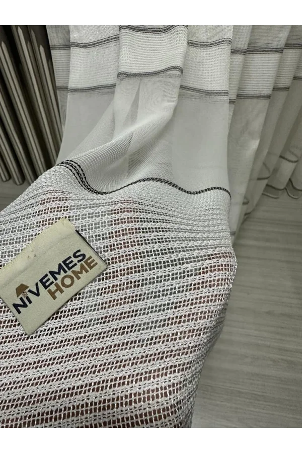 NİVEMESHOME MODERN ZIRH GÖRÜNÜMLÜ ECRÚ 1/3 PLISADA CORTINA DE TUL APM