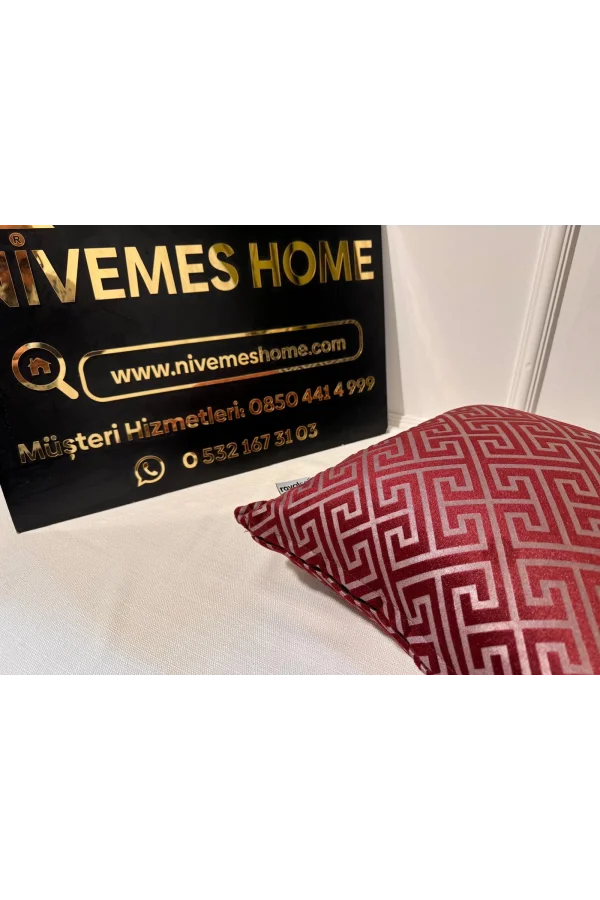 NİVEMESHOME MONET زيجزاج الألياف المحشوة الوسادة بورجوندي-رمادي 45 X 45