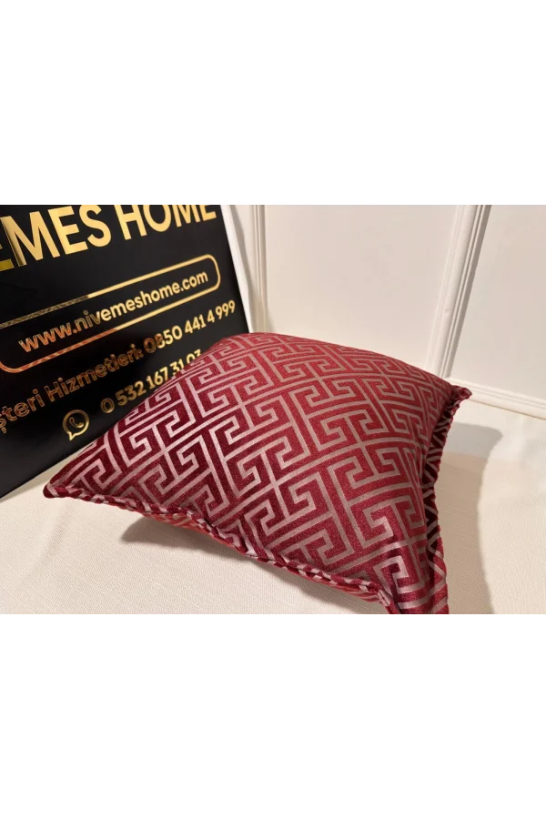 NİVEMESHOME MONET ZİGZAG PILLOW COVER BURGUNDY-GRAY 45 X 45