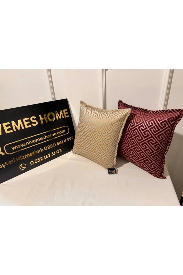 NİVEMESHOME MONET ZİGZAG PILLOW COVER BURGUNDY-GRAY 45 X 45