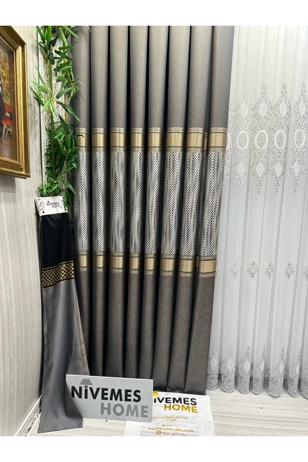 NİVEMESHOME MOZAİK FT614163 V-2503 التربة 1/3 منسوجة بكثافة سميكة ستارة خلفية