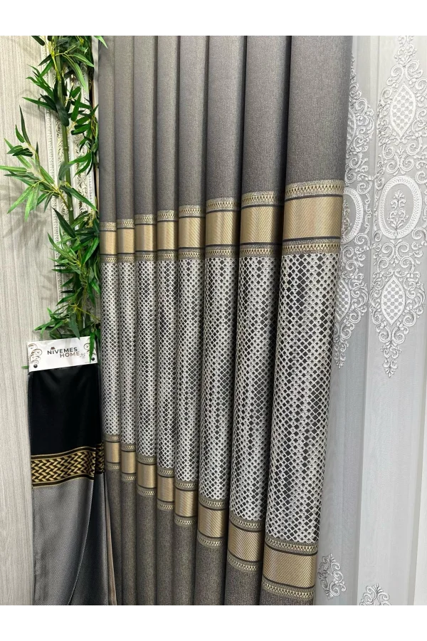 NİVEMESHOME MOZAİK FT614163 V-2503 التربة 1/3 منسوجة بكثافة سميكة ستارة خلفية