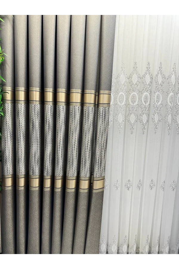 NİVEMESHOME MOZAİK FT614163 V-2503 التربة 1/3 منسوجة بكثافة سميكة ستارة خلفية