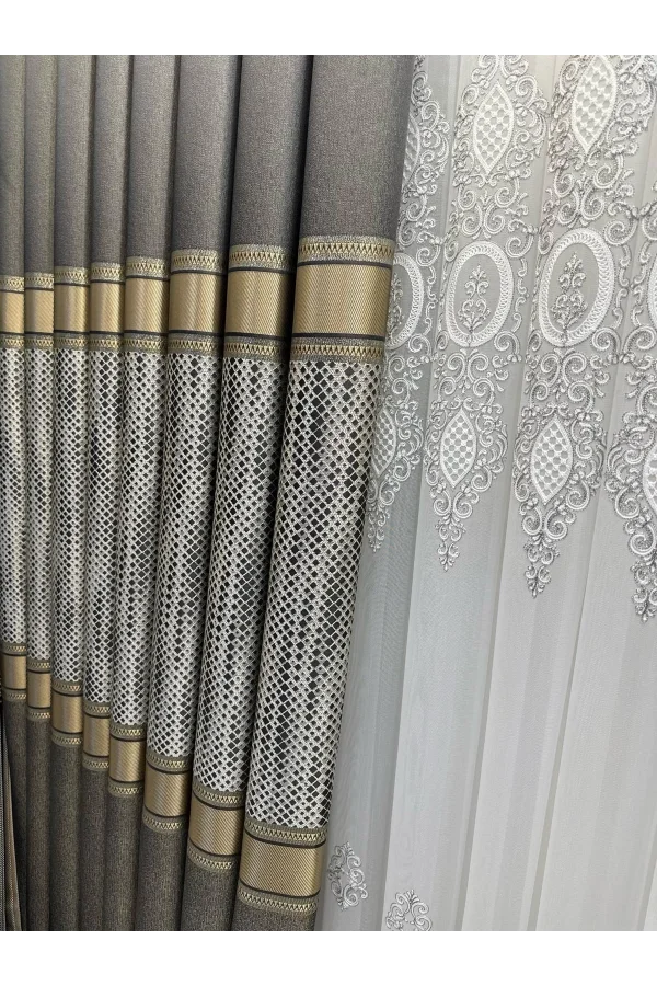 NİVEMESHOME MOZAİK FT614163 V-2503 التربة 1/3 منسوجة بكثافة سميكة ستارة خلفية