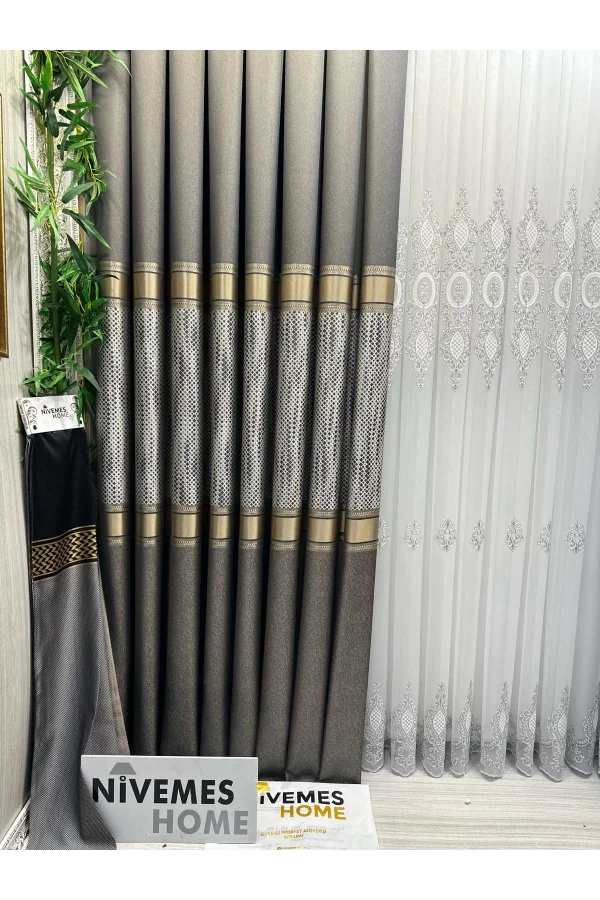 NİVEMESHOME MOZAİK FT614163 V-2503 التربة 1/3 منسوجة بكثافة سميكة ستارة خلفية