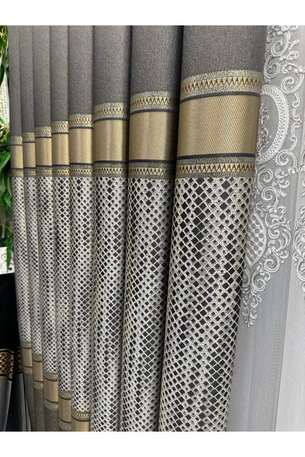 NİVEMESHOME MOZAİK FT614163 V-2503 التربة 1/3 منسوجة بكثافة سميكة ستارة خلفية