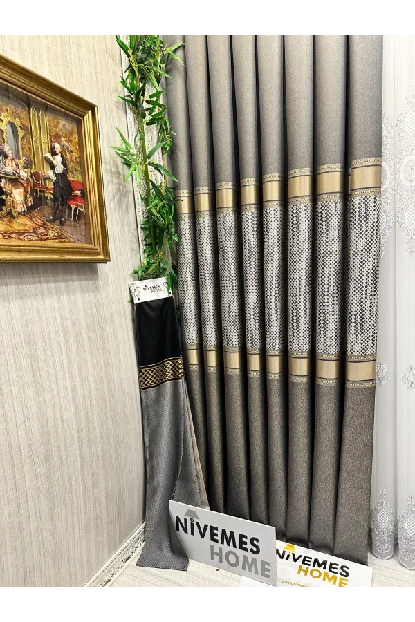 NİVEMESHOME MOZAİK FT614163 V-2503 التربة 1/3 منسوجة بكثافة سميكة ستارة خلفية