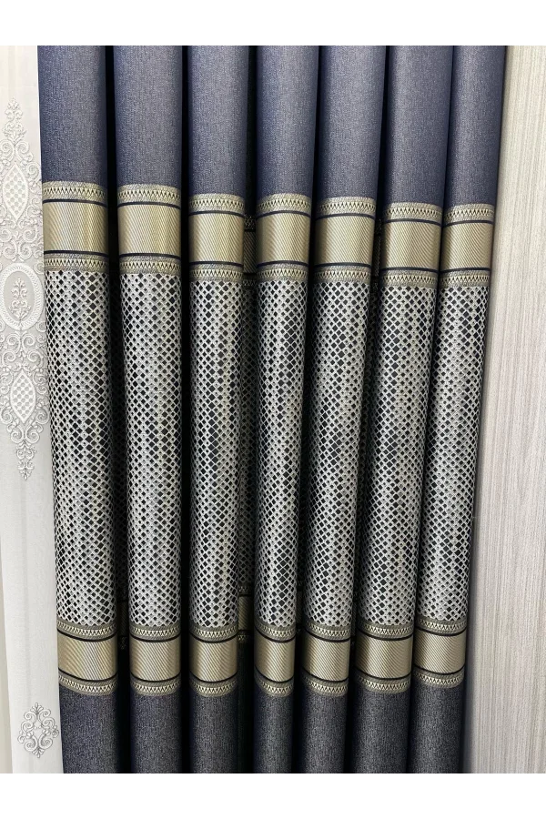 NİVEMESHOME MOZAİK FT614163 V-502 LACİVERT 1/3 SIK PİLELİ FON PERDE APM