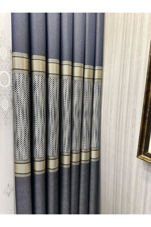 NİVEMESHOME MOZAİK FT614163 V-502 LACİVERT 1/3 SIK PİLELİ FON PERDE APM