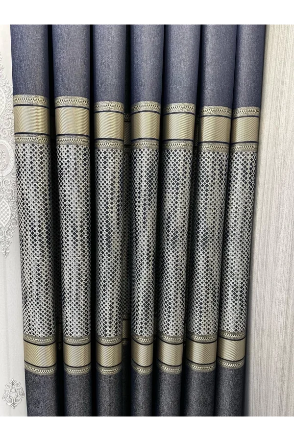 NİVEMESHOME MOZAİK FT614163 V-502 LACİVERT 1/3 SIK PİLELİ FON PERDE APM