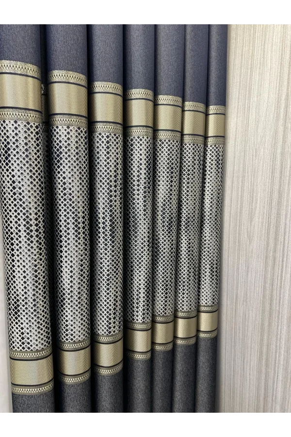 NİVEMESHOME MOZAİK FT614163 V-502 LACİVERT 1/3 SIK PİLELİ FON PERDE APM